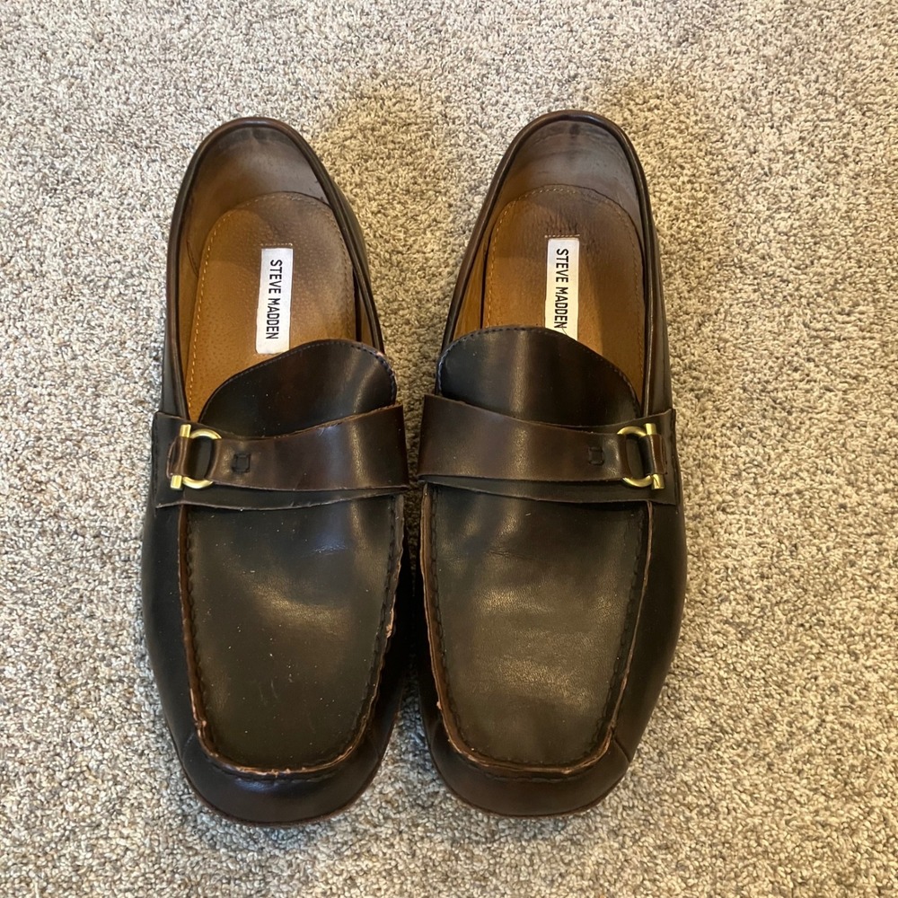 Steve Madden Mens P-Pass Dark Brown Leather Lined Loafers Size 13 Slip On Shoes